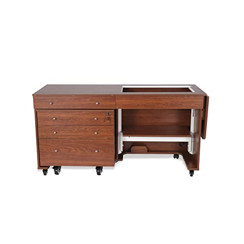 Arrow K8805 Kangaroo Sewing Cabinet for Sturdy Sewing, Cutting, Quilting, and Crafting with Joey II 3 Drawer Storage Cabinet, Portable with Wheels, Teak Finish