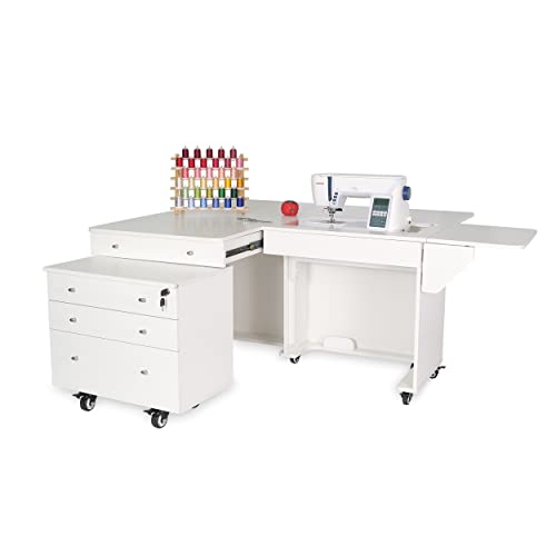 Arrow K8811 Kangaroo Sewing Cabinet for Sturdy Sewing, Cutting, Quilting, and Crafting with Joey II 3 Drawer Storage Cabinet, Portable with Wheels, White Ash Finish