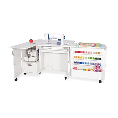 Arrow Sewing K8411 Wallaby Kangaroo Sewing, Cutting, Quilting, Crafting Cabinet and Table, Includes Storage and Airlift, Portable with Wheels White Ash Finish
